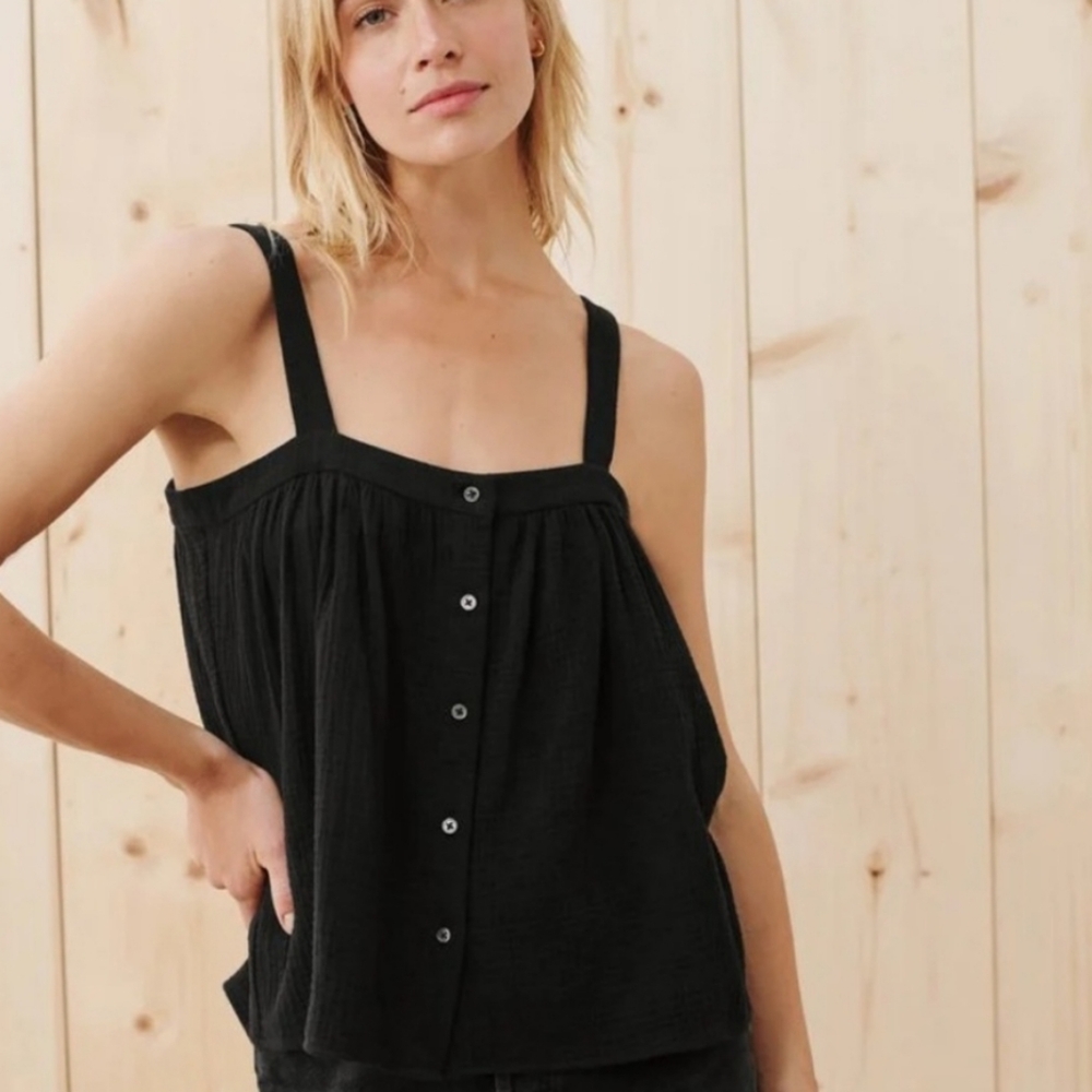 Jenni Kayne Cypress Top Tank Textured Cotton Black Size Large